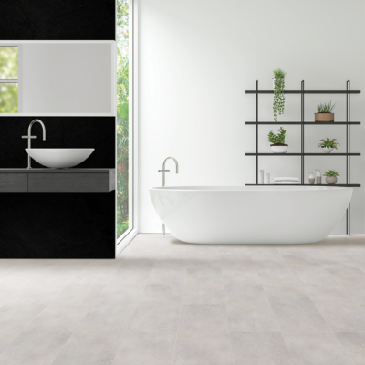 grey vinyl tile in minimalist bathroom